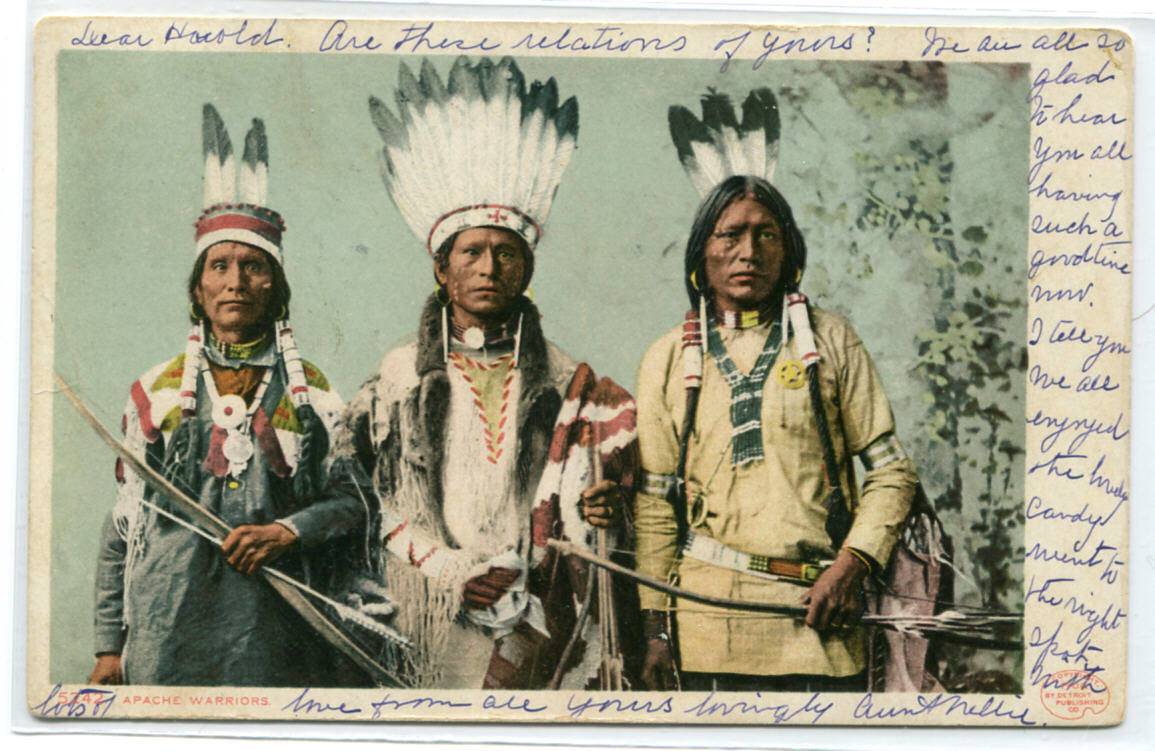 Apache Warrior Native American Indians 1908 postcard