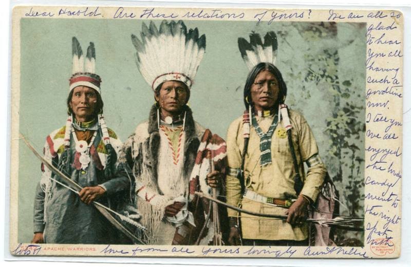 Apache Warrior Native American Indians 1908 postcard