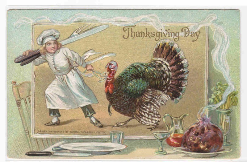 Chef Cook Leads Turkey to Thanksgiving Table 1910c greetings postcard