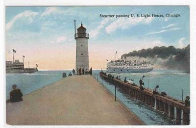 Lighthouse Steamer Chicago Illinois 1910s postcard