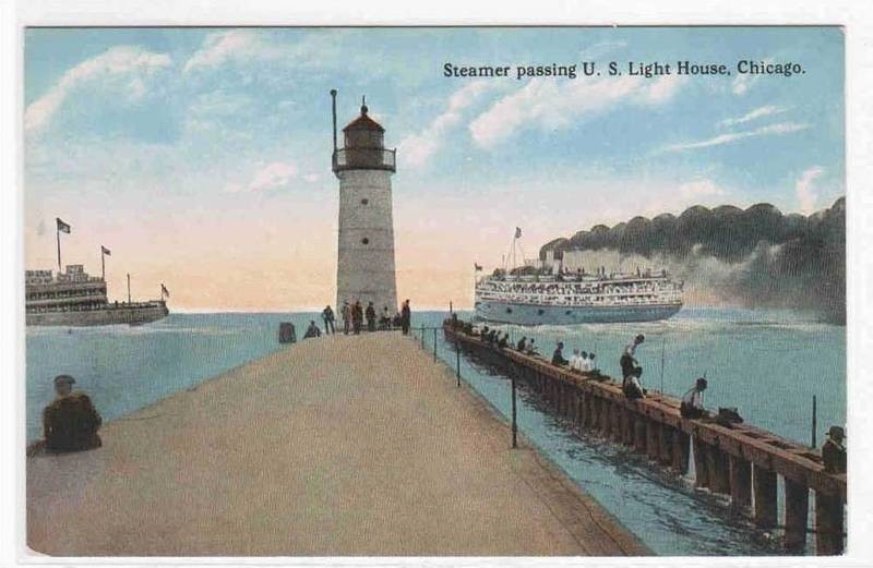 Lighthouse Steamer Chicago Illinois 1910s postcard