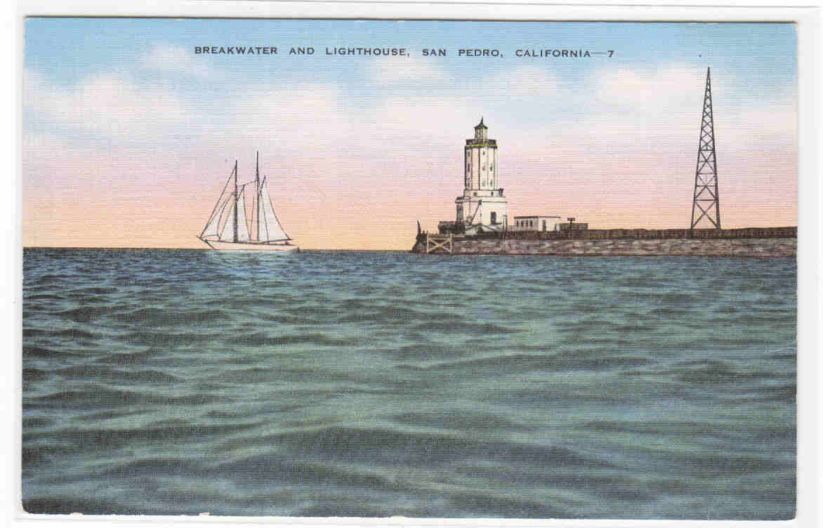 Breakwater Lighthouse San Pedro California postcard
