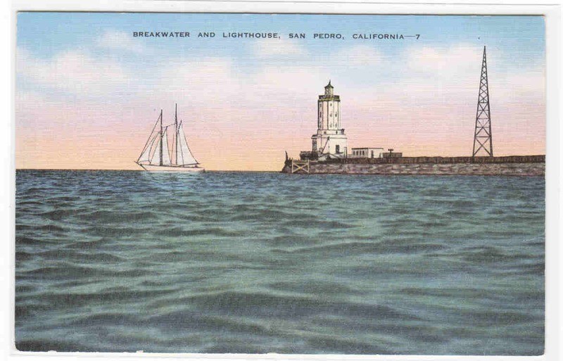 Breakwater Lighthouse San Pedro California postcard