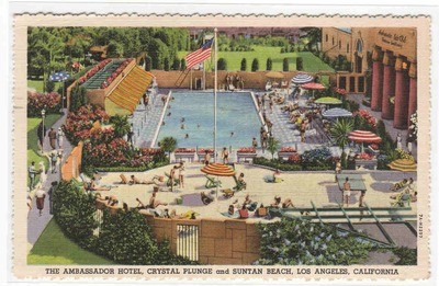 Swimming Pool Ambassador Hotel Los Angeles California linen postcard