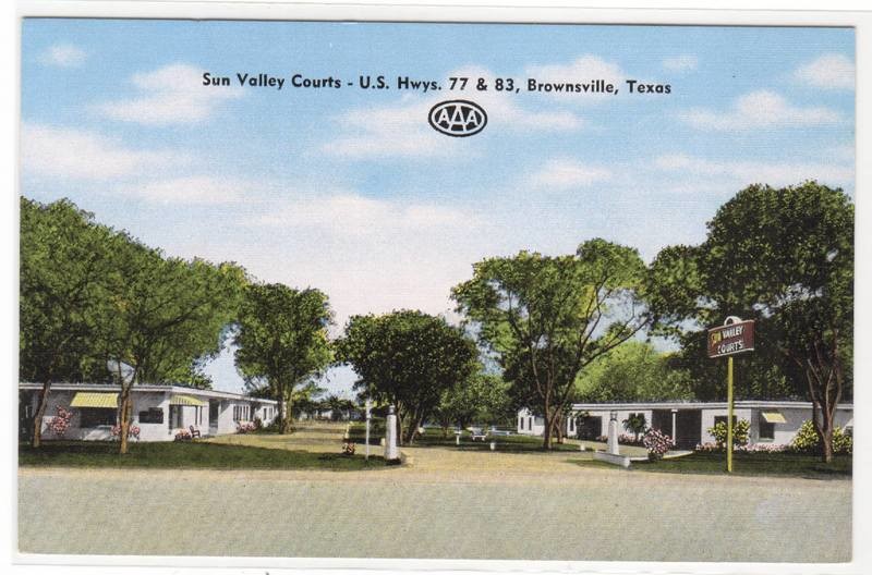 Sun Valley Courts Motel US 77 83 Brownsville Texas linen postcard