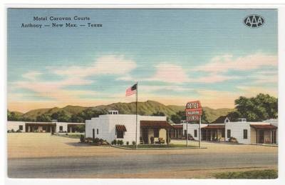 Motel Caravan Courts Anthony New Mexico Texas linen postcard
