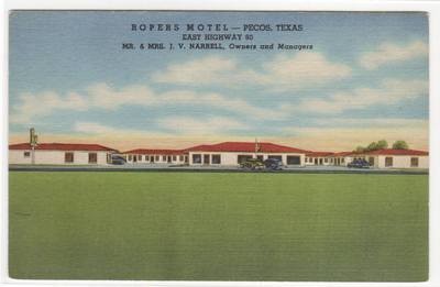 Ropers Motel US 80 Pecos Texas linen postcard