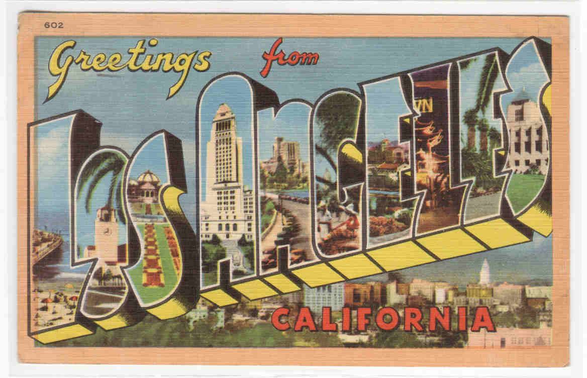 Greetings from Los Angeles California Large Letter Linen postcard