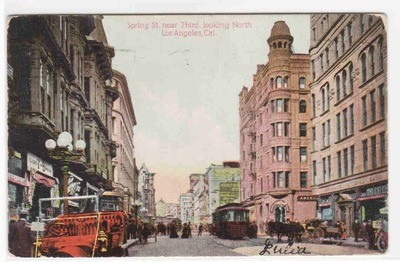 Spring Street Streetcar Los Angeles California 1913 postcard