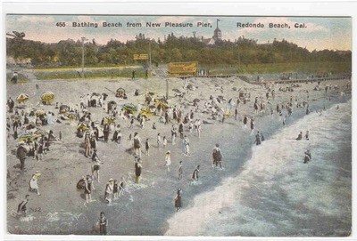 Bathing Beach Redondo Beach Los Angeles California 1910c postcard