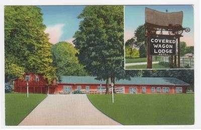 Covered Wagon Lodge Motel Vincennes Indiana postcard