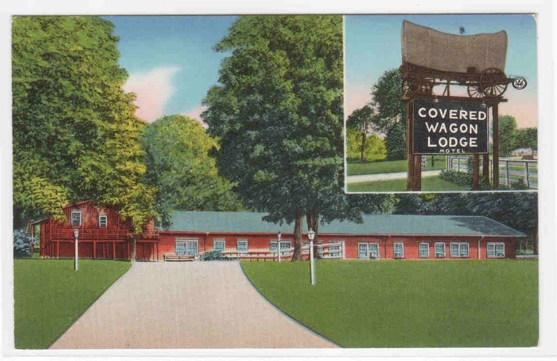 Covered Wagon Lodge Motel Vincennes Indiana postcard