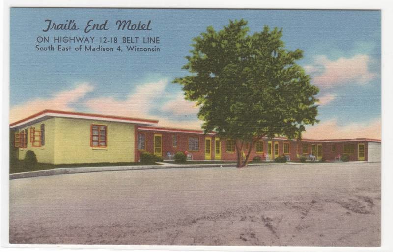 Trail's End Motel Highway 12 Madison Wisconsin linen postcard