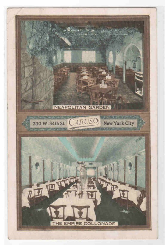 Caruso Restaurant Interior New York City NY postcard