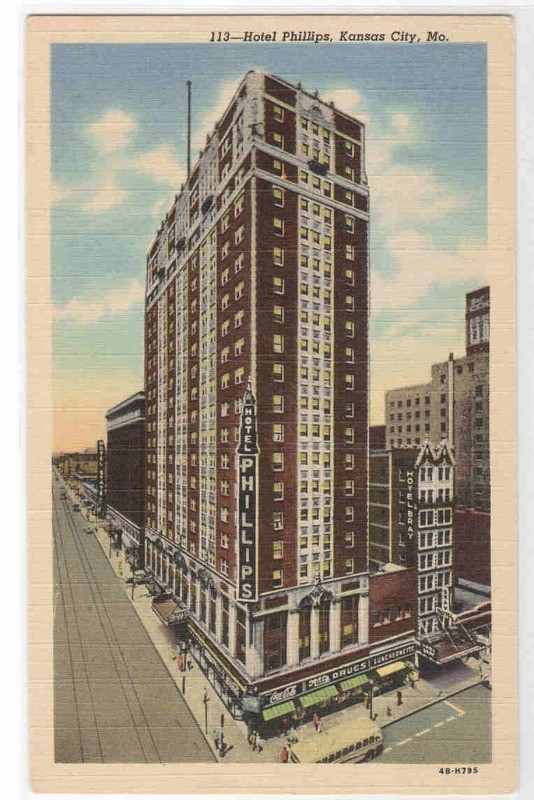 Hotel Phillips Kansas City Missouri linen postcard