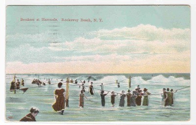 Bathing Crowd at Hammels Rockaway Beach Queens New York City 1907 postcard