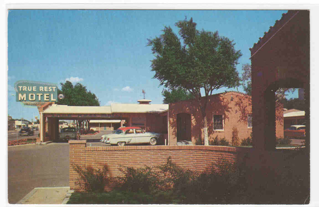 True Rest Motel Car Route 66 Amarillo Texas postcard