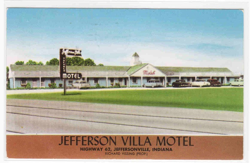 Jefferson Villa Motel Jeffersonville Indiana 1957 postcard