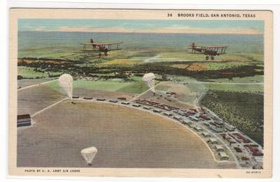 Army Planes Parachutes Brook Field San Antonio Texas postcard