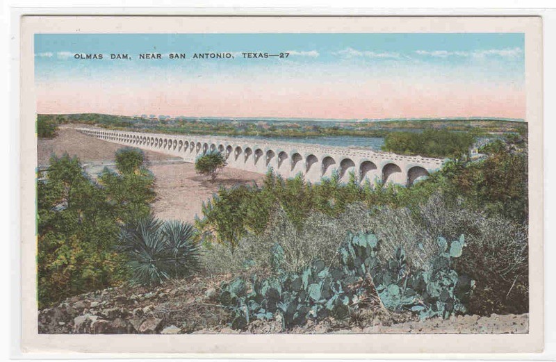 Olmas Dam in Daylight San Antonio Texas 1920s postcard