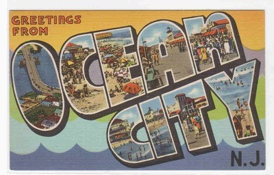 Greetings from Ocean City New Jersey 1945 Large Letter linen postcard