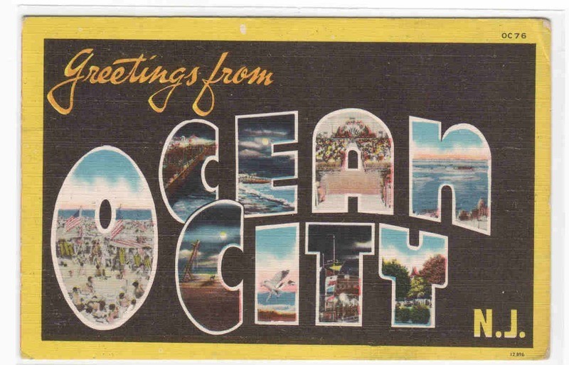 Greetings from Ocean City New Jersey 1952 Large Letter linen postcard