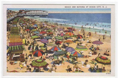Beach Scene Ocean City New Jersey linen postcard