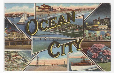 Ocean City New Jersey 1951 Multi View Large Letter linen postcard