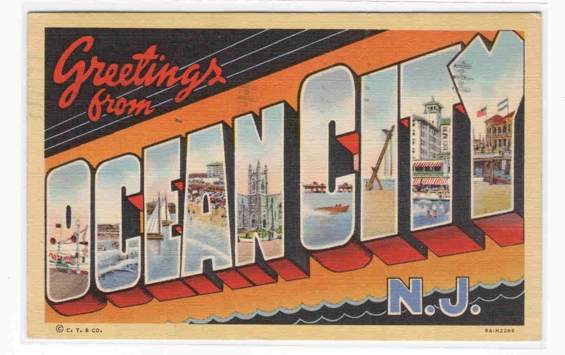 Greetings from Ocean City New Jersey 1942 Large Letter linen postcard