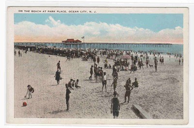 Beach Scene Park Place Ocean City New Jersey 1920s postcard