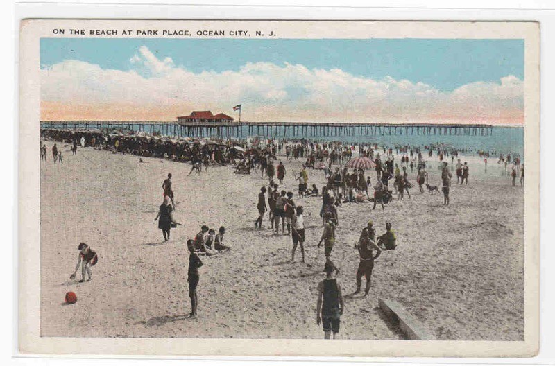 Beach Scene Park Place Ocean City New Jersey 1920s postcard