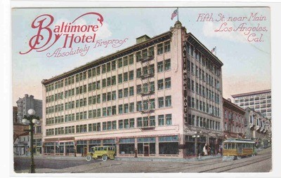 Baltimore Hotel Los Angeles California 1917 postcard