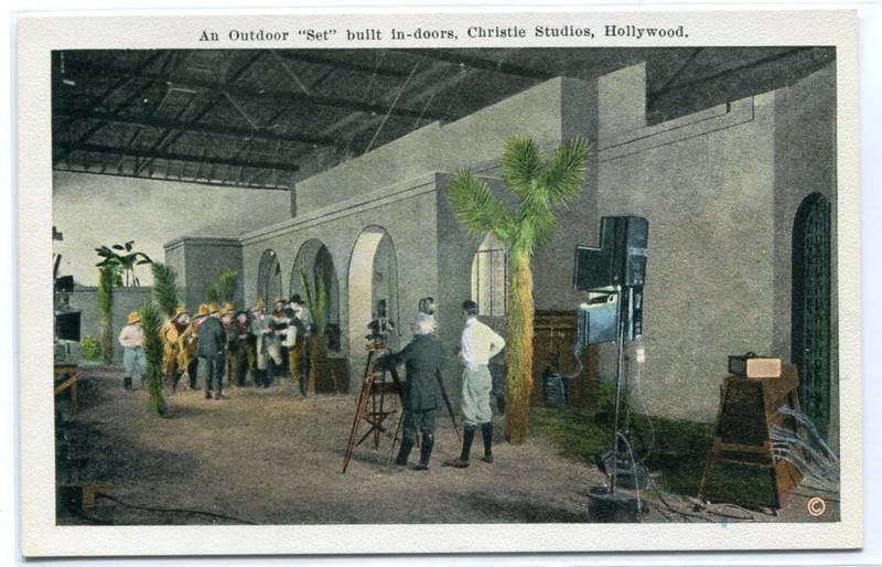 Outdoor Movie Set Indoors Christie Studios Hollywood California 1920c postcard