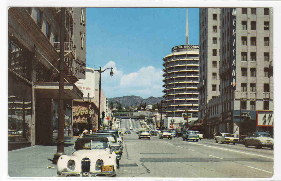 Hollywood &amp; Vine Cars Street Scene Hollywood California postcard