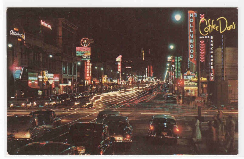 Hollywood Boulevard Cars at Night Los Angeles California postcard