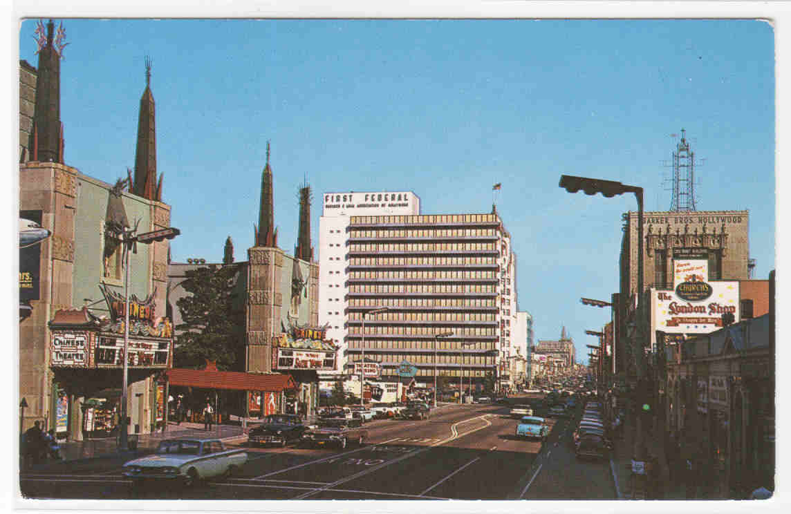 Hollywood Boulevard Cars Hollywood California postcard