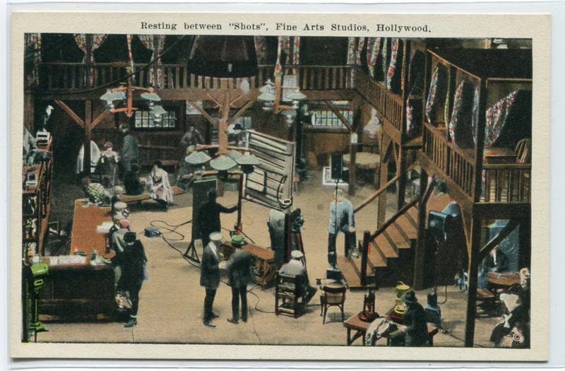Movie Set Indoors Resting Between Shots Fine Arts Studios Hollywood California 1920c postcard