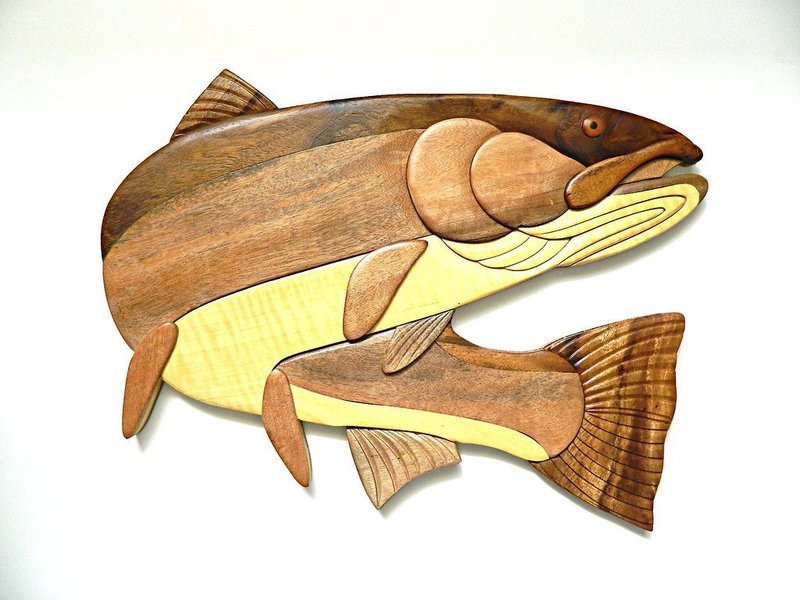Steelhead Trout Fish Fishing Intarsia Wood Wall Art Home Decor Plaque Lodge New