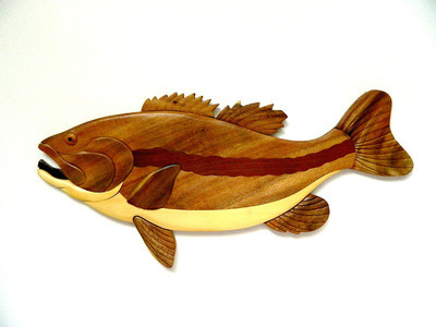 Largemouth Bass Fish Fishing Intarsia Wood Wall Art Home Decor Plaque Lodge New