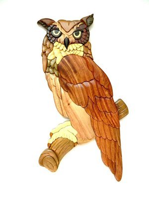 Great Horned Owl Bird Intarsia Wood Wall Art Home Decor Plaque Lodge New