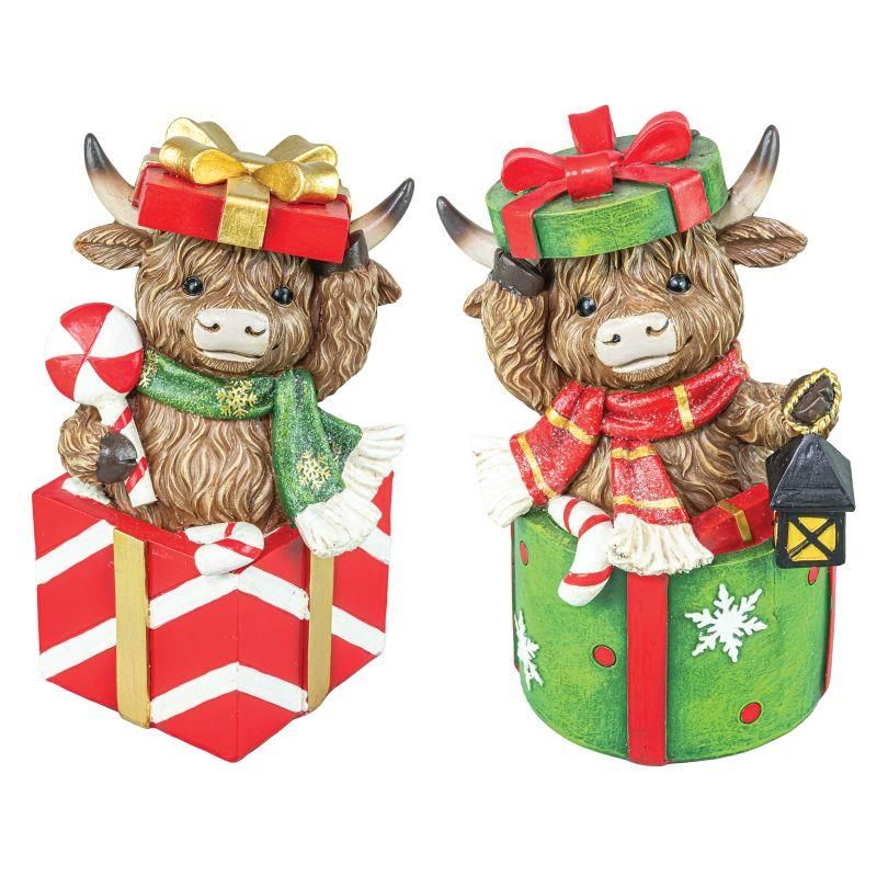 Highland Coo Cow Gift Box Christmas Resin Pair Tabletop Hannas Handiworks