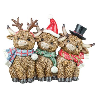 Highland Cow Christmas with Hats Resin Tabletop Decor Hannas Handiworks