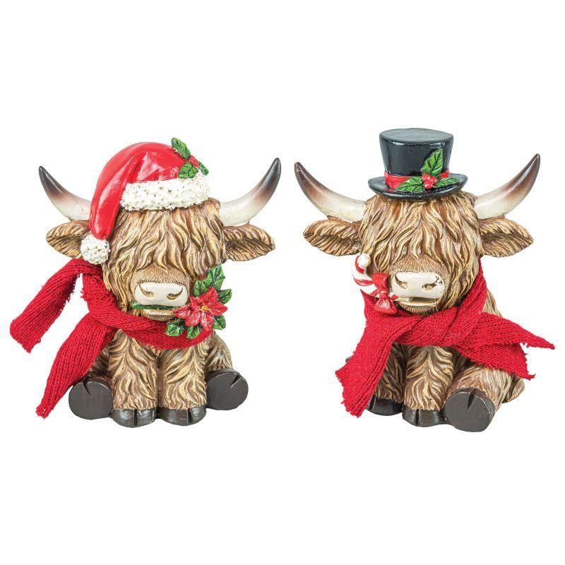 Highland Coo Cow Festive Christmas Scarf Pair Tabletop Resin Hannas Handiworks