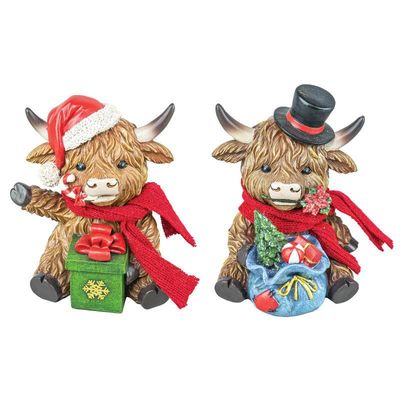 Highland Coo Cow Christmas Gifts Scarves Resin Pair Tabletop Hannas Handiworks