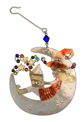 Twilight Owl Crescent Moon Celestial Ornament Metal Fair Trade Pilgrim Imports