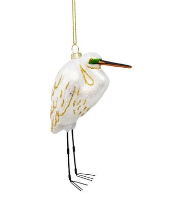 White Egret Bird Blown Glass Ornament Handcrafted Cobane Christmas