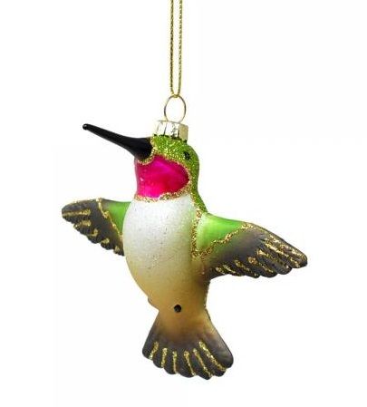 Male Ruby Throated Hummingbird Bird Blown Glass Ornament Handcrafted Cobane Christmas