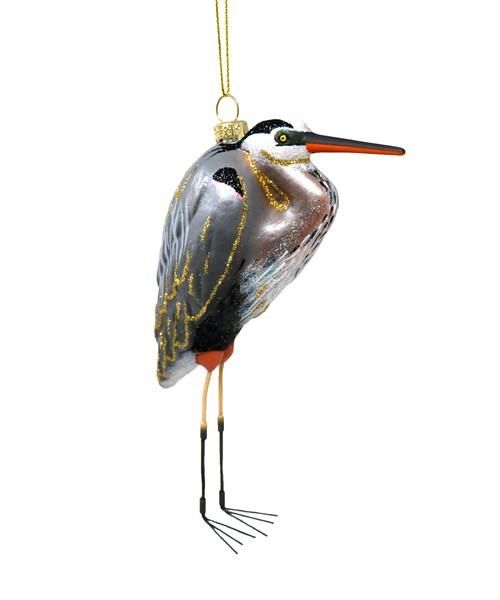 Great Blue Heron Bird Blown Glass Ornament Handcrafted Cobane Christmas