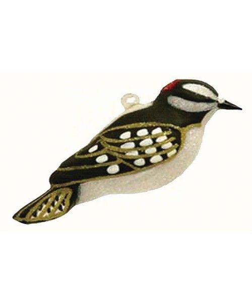 Downy Woodpecker Bird Blown Glass Ornament Handcrafted Cobane Christmas