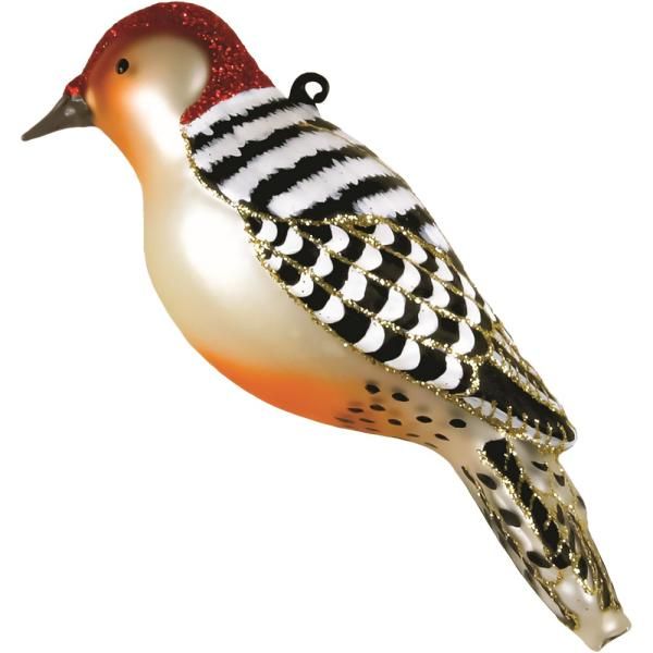 Red Bellied Woodpecker Bird Blown Glass Ornament Handcrafted Cobane Christmas